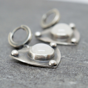 Ασημένια σκουλαρίκια με Φεγγαρόπετρα (moonstone) - ασήμι, φεγγαρόπετρα, γεωμετρικά σχέδια, κρεμαστά - 5