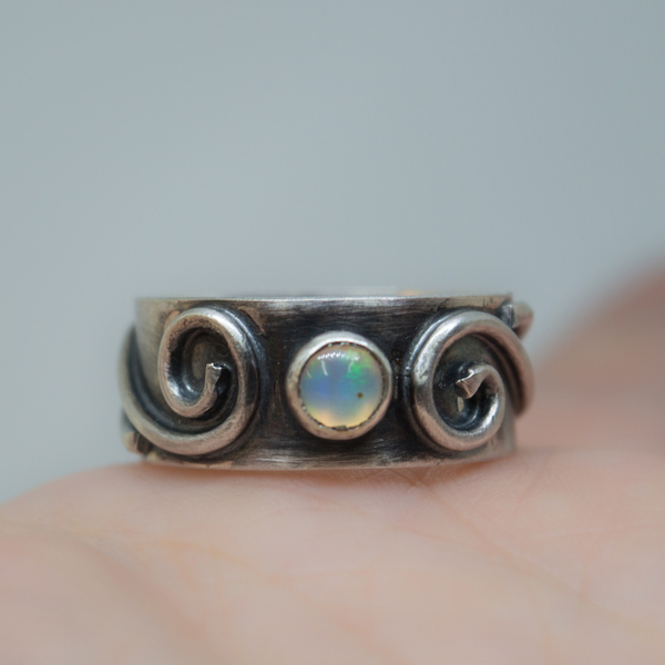 Ασημένιο χειροποίητο δαχτυλίδι με Οπάλιο(Ethiopian Opal) - ασήμι, ημιπολύτιμες πέτρες, οπάλιο, σταθερά - 4