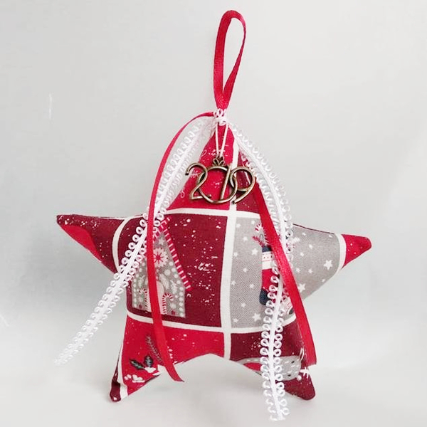 Γούρι υφασμάτινο αστέρι κόκκινο - ύφασμα, χριστουγεννιάτικο, γούρια - 2