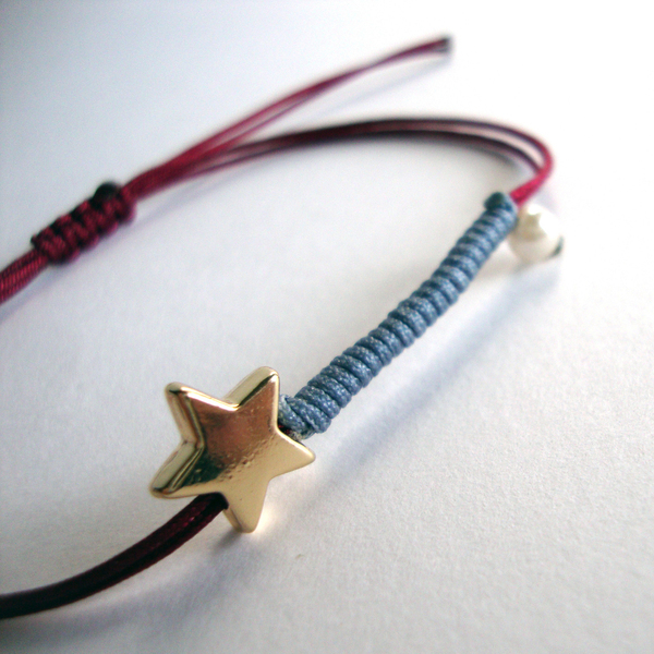 Επίχρυσο βραχιόλι "Star & Color" - charms, minimal, πέρλες, αυξομειούμενα - 4