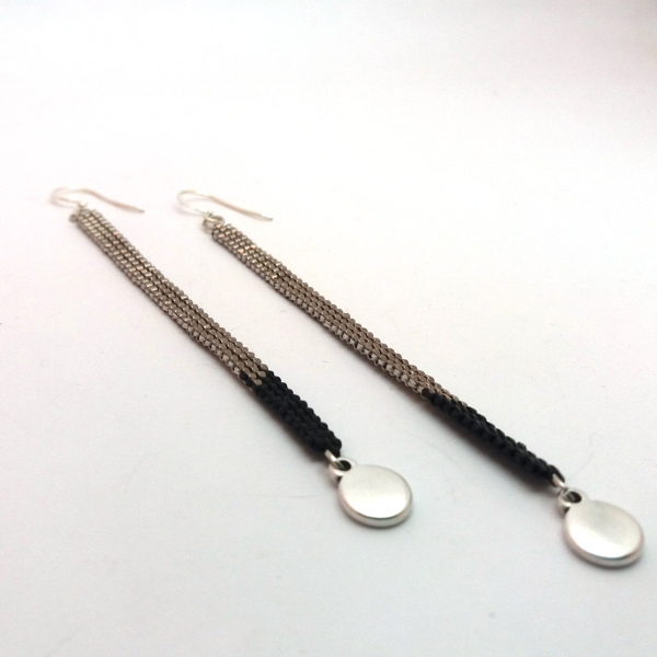 Mακριά σκουλαρίκια με χάντρες Miyuki Delica 11/0 ραμμένες στο χέρι - γυαλί, επάργυρα, μακριά, κρεμαστά