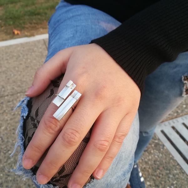 Ασημένιο δαχτυλίδι 925, με ορθές γωνίες και παραλληλόγραμμα. - ασήμι, χειροποίητα, μεγάλα - 4