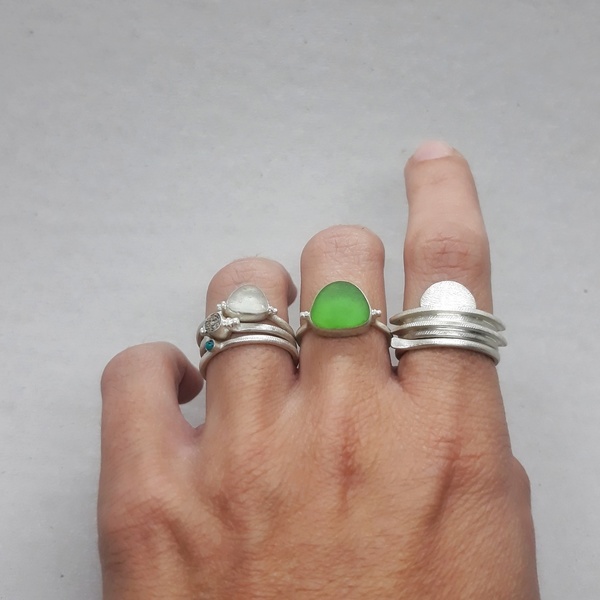 ○ seaglass | δαχτυλίδι από ασήμι και γυαλί θαλάσσης - ασήμι - 2