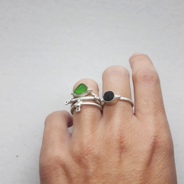 ○ Santorini | ασημένιο δαχτυλίδι με πέτρα από τη Σαντορίνη - ασήμι - 2