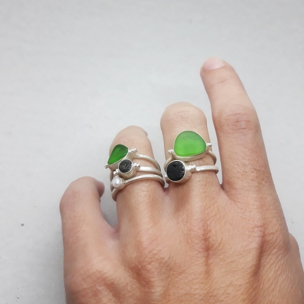 ○ Santorini | ασημένιο δαχτυλίδι με πέτρα από τη Σαντορίνη - ασήμι - 4