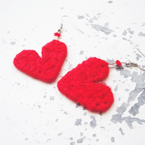 String art σκουλαρίκια κόκκινες καρδιές - καρδιά, κρεμαστά, δώρα αγίου βαλεντίνου, πλεκτά, δώρα για γυναίκες - 2