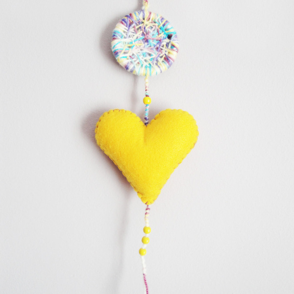 Παιδικό διακοσμητικό κρεμαστό κίτρινη καρδιά - καρδιά, παιδική διακόσμηση, βρεφικά, κρεμαστά - 3