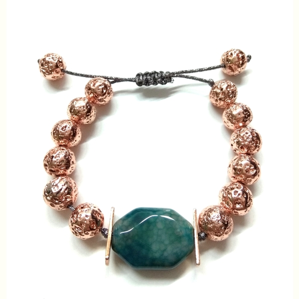 Rose gold lava and agate bracelet - αχάτης, charms, αυξομειούμενα