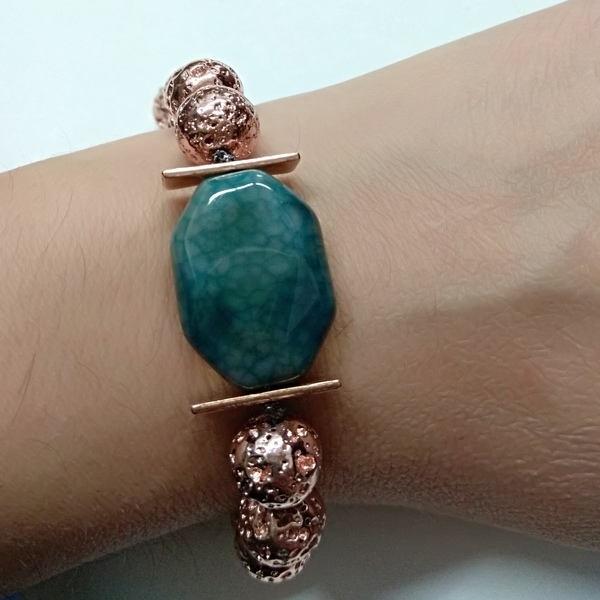 Rose gold lava and agate bracelet - αχάτης, charms, αυξομειούμενα - 2