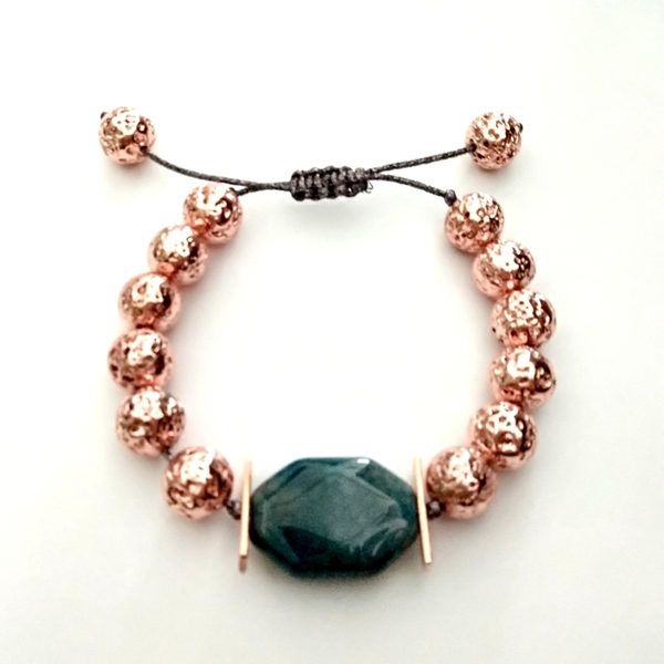 Rose gold lava and agate bracelet - αχάτης, charms, αυξομειούμενα - 3