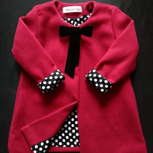 Παλτό παιδικό με τσέπες και βελουτε φιόγκο - παιδικά ρούχα - 2