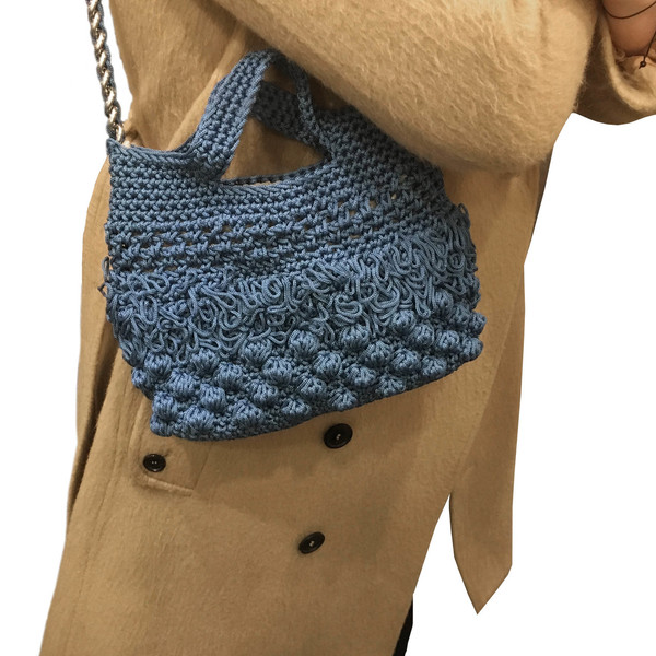 "Poly" shopping bag - Μ / blue / - ώμου, πλεκτές τσάντες - 4