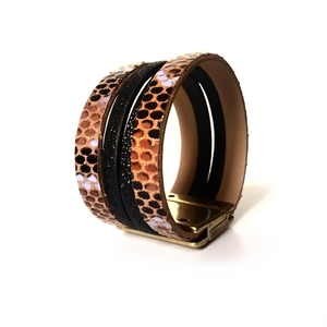 “Snake pattern” bracelet - magnet clasp - φαρδιά, πολύσειρα, σταθερά, δερματίνη