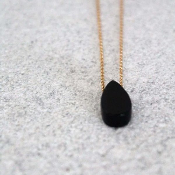 Tear Drop Granite Necklace-Χειροποίητο Κρεμαστό από Μαύρο Γρανίτη! - ασήμι, επιχρυσωμένα, κοντά, gift idea - 2