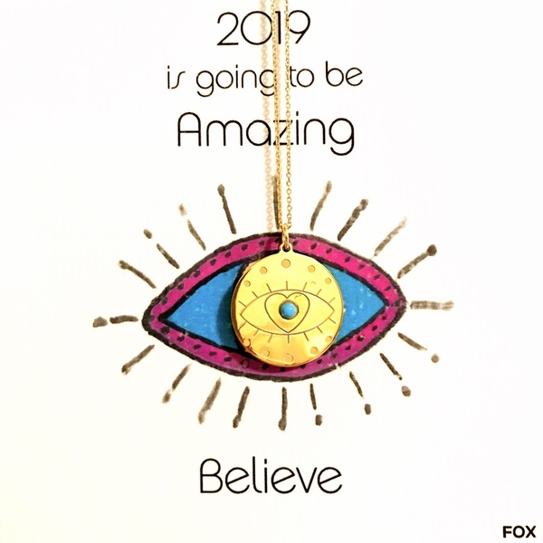 2019 is going to be amazing..Believe! - charms, επιχρυσωμένα, ασήμι 925, evil eye