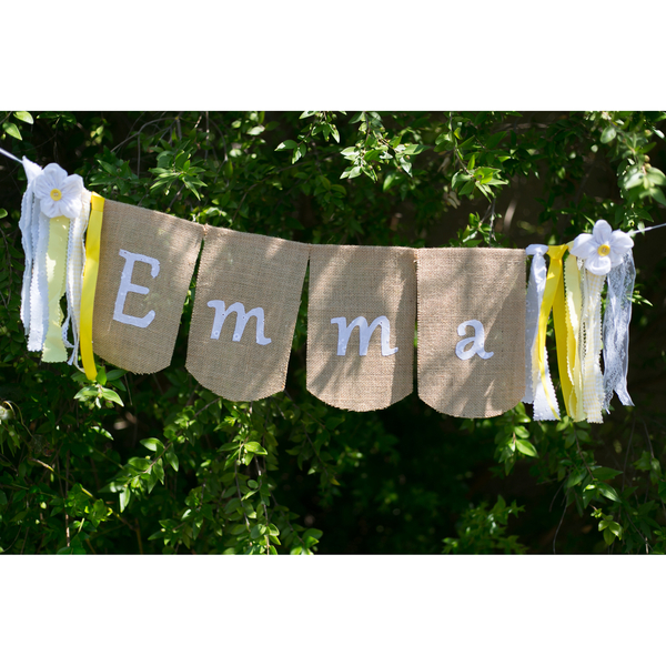 ✿ Προσωποποιημένο banner λευκό με μαργαρίτες - κορίτσι, όνομα - μονόγραμμα, γιρλάντες, personalised, προσωποποιημένα