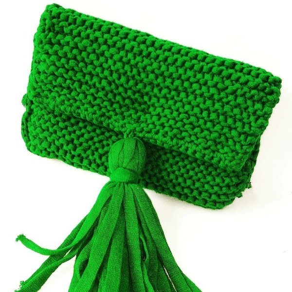 Πλεκτη Τσαντα Φάκελος Πράσινη με Φουντακι! - φάκελοι, χειρός, πλεκτές τσάντες, βραδινές, μικρές - 3