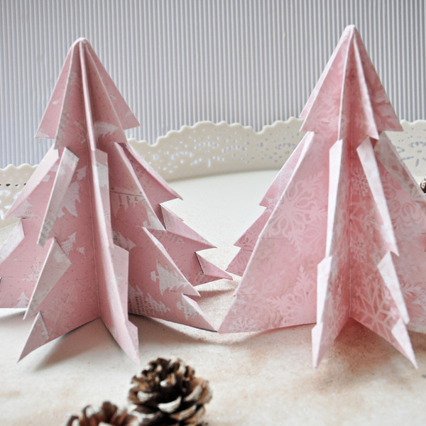 Origami Pink Christmas trees! (Σετ 2 τεμαχίων) - διακοσμητικό, χριστουγεννιάτικο δέντρο