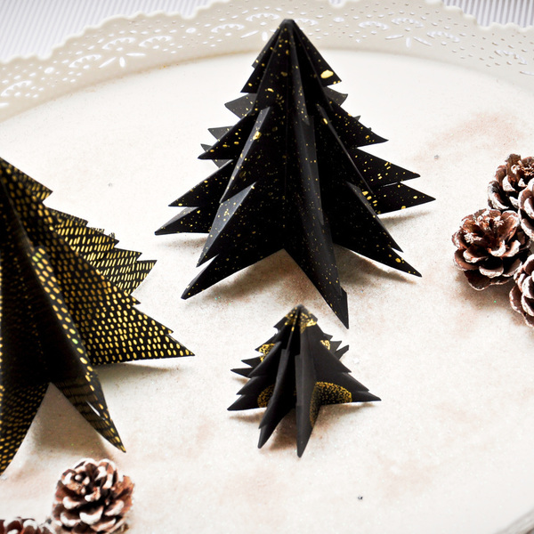 Origami Black Christmas trees! (Σετ 3 τεμαχίων) - διακοσμητικό, χριστουγεννιάτικο δέντρο, διακοσμητικά - 4