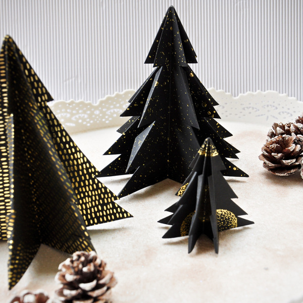 Origami Black Christmas trees! (Σετ 3 τεμαχίων) - διακοσμητικό, χριστουγεννιάτικο δέντρο, διακοσμητικά - 3