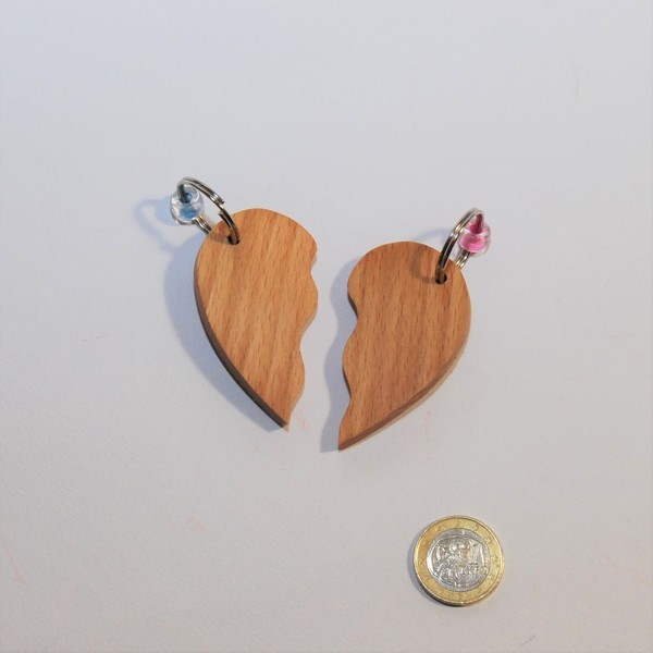 Ξύλινο μπρελόκ καρδιά για δύο - ξύλο, καρδιά, χειροποίητα, ζευγάρια, δώρα αγίου βαλεντίνου, αγ. βαλεντίνου, ξύλινα - 3