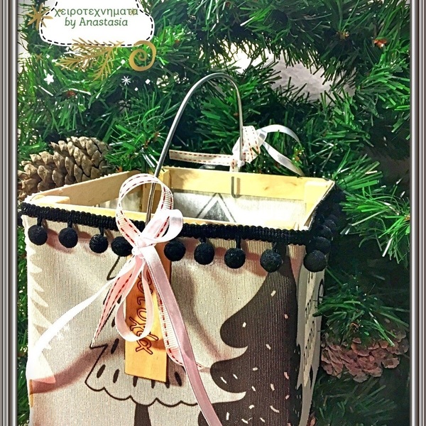 Χριστουγεννιατικο φαναρακι,απο υφασμα, 16 Χ 16 με φωτακι μπαταριας - διακοσμητικό, χριστουγεννιάτικο, δώρα για παιδιά, διακοσμητικά, κεριά & κηροπήγια