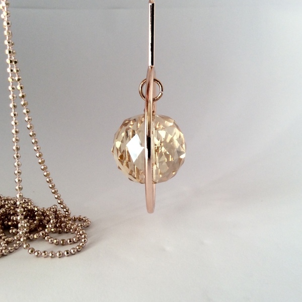 Κολιέ με ροζ χρυσό κύκλο και κρύσταλλο - γεωμετρικά σχέδια, μακριά, faux bijoux - 2