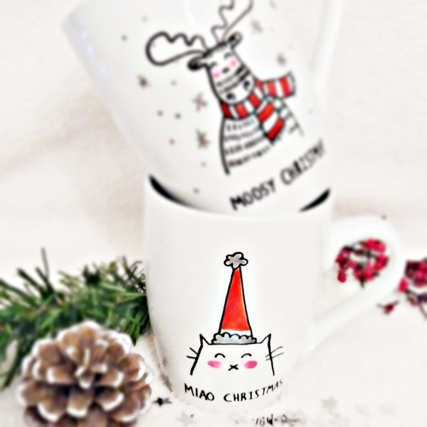 Christmas Handpainted Mug "Miao CHRISTMAS" - δώρο, χριστουγεννιάτικο, γατούλα, χριστουγεννιάτικα δώρα, κούπες & φλυτζάνια - 2