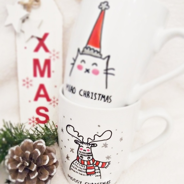 Christmas Handpainted Mug "Moosy CHRISTMAS" - ζωγραφισμένα στο χέρι, δώρο, χριστουγεννιάτικο, χριστουγεννιάτικα δώρα, κούπες & φλυτζάνια, στολισμός τραπεζιού - 3