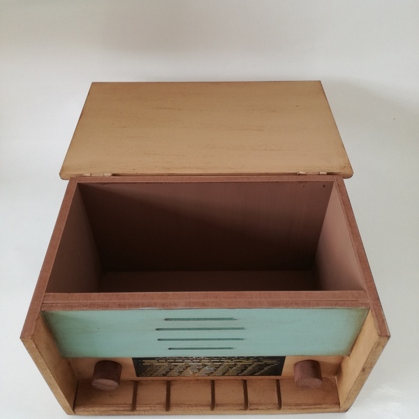 Vintage κουτί ράδιο μικρό με χάρτη - mdf, κουτιά αποθήκευσης - 2