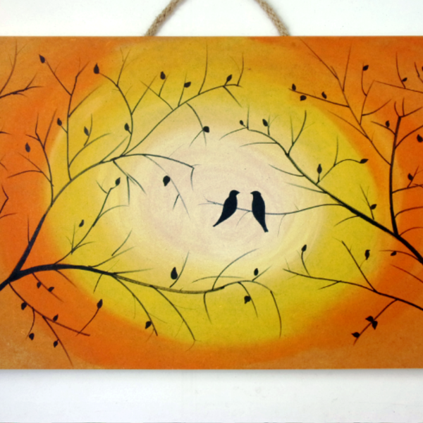 Πίνακας Love birds - πίνακες & κάδρα, δέντρα, πουλάκια, πίνακες ζωγραφικής
