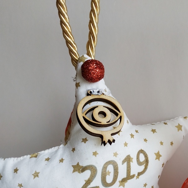 Γούρι 2019 υφασμάτινο αστέρι - αστέρι, χειροποίητα, χριστουγεννιάτικα δώρα, γούρια - 4