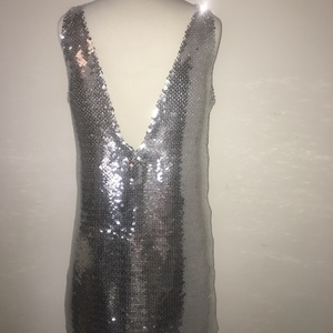 Φόρεμα μίνι παγιέτα ασημένια - mini, αμάνικο - 2