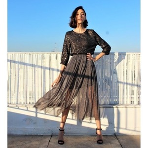 Διάφανη φούστα με ασημί και μαύρες ίνες - πολυεστέρας - 4