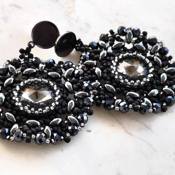 Lace design μαυρα σκουλαρίκια - statement, κρύσταλλα, κρεμαστά, μεγάλα, Black Friday - 2
