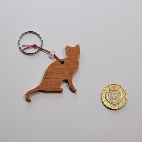 Ξύλινο μπρελόκ γάτα - χειροποίητα - 3
