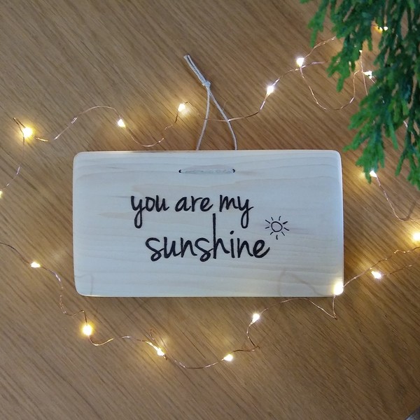 Μικρός ξύλινος πίνακας "You are my sunshine" (11x21x2) - πίνακες & κάδρα, επιτοίχιο, είδη δώρου, διακοσμητικά - 2