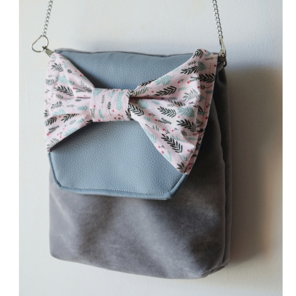 "Lorelai"bow τσάντα με συνδυασμό δερματίνης και βελουτέ υφάσματος - φιόγκος, χιαστί, romantic, δερματίνη
