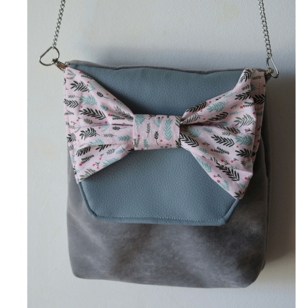 "Lorelai"bow τσάντα με συνδυασμό δερματίνης και βελουτέ υφάσματος - φιόγκος, χιαστί, romantic, δερματίνη - 2