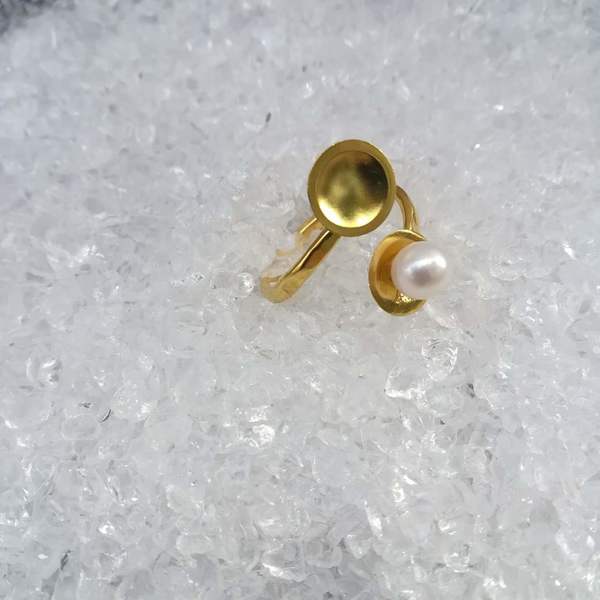 δαχτυλίδι με μαργαριτάρι από ασήμι ,επίχρυσο - ασήμι, μαργαριτάρι, επιχρυσωμένα, μικρά, αυξομειούμενα - 2