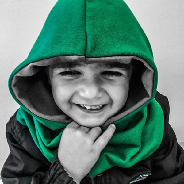 Hoodie παιδικό green black - κασκόλ, διπλής όψης