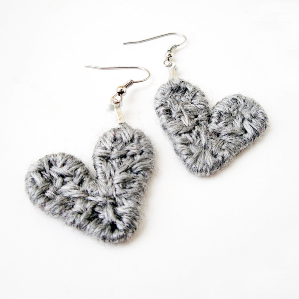 String art σκουλαρίκια γκρι καρδιές - γυναικεία, καρδιά, αγάπη, κρεμαστά, πλεκτά