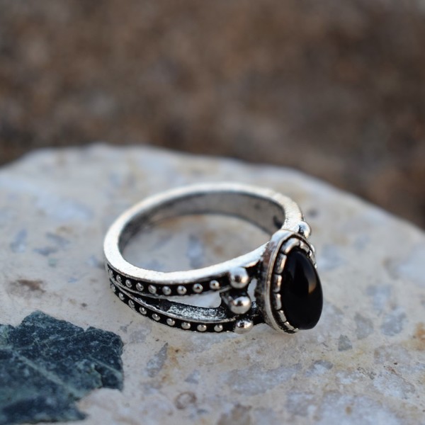 δαχτυλίδι με μαύρο όνυχα - επάργυρα, όνυχας, boho
