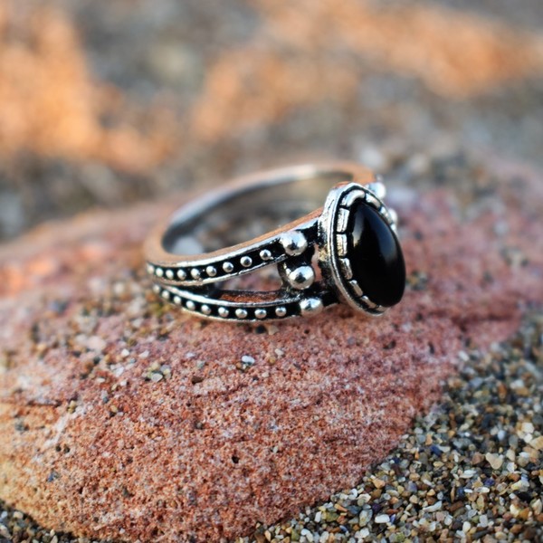 δαχτυλίδι με μαύρο όνυχα - επάργυρα, όνυχας, boho - 3