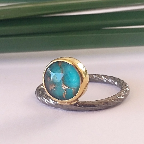 Mini Blue Stone Ring-Χειροποίητο Βεράκι από ασήμι με Ντουμπλέτα - επιχρυσωμένα, ασήμι 925, σταθερά