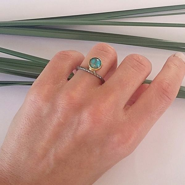 Mini Blue Stone Ring-Χειροποίητο Βεράκι από ασήμι με Ντουμπλέτα - επιχρυσωμένα, ασήμι 925, σταθερά - 2