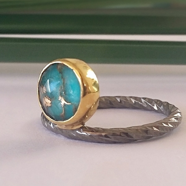 Mini Blue Stone Ring-Χειροποίητο Βεράκι από ασήμι με Ντουμπλέτα - επιχρυσωμένα, ασήμι 925, σταθερά - 3
