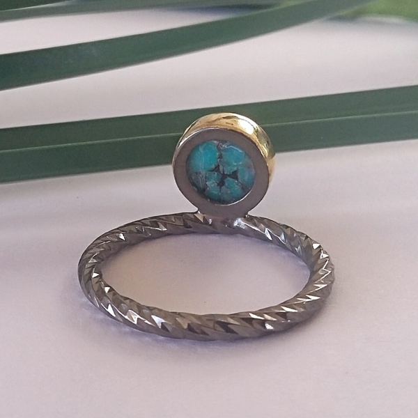 Mini Blue Stone Ring-Χειροποίητο Βεράκι από ασήμι με Ντουμπλέτα - επιχρυσωμένα, ασήμι 925, σταθερά - 5