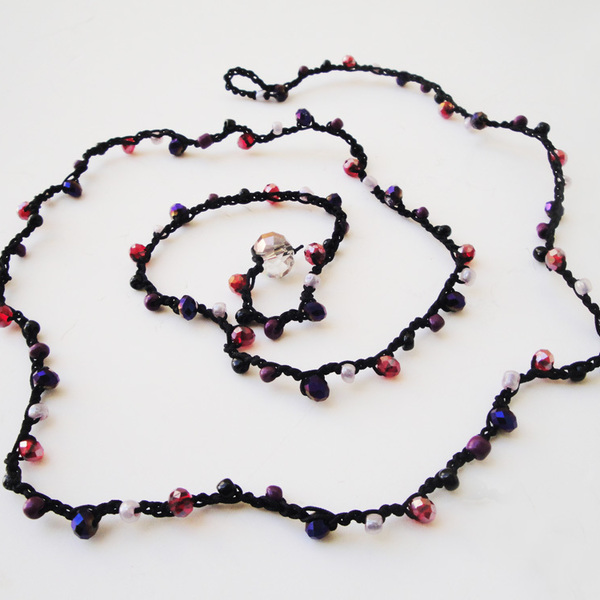 101 Beads βραχιόλι - κολιέ μαύρο κόκκινο μωβ ιριζέ - γυναικεία, χάντρες, πολύσειρα - 2