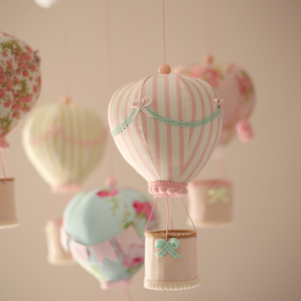Μόμπιλε με πέντε αερόστατα σε ροζ αποχρώσεις - κορίτσι, αερόστατο, μόμπιλε, βρεφικά, δώρο γέννησης - 4